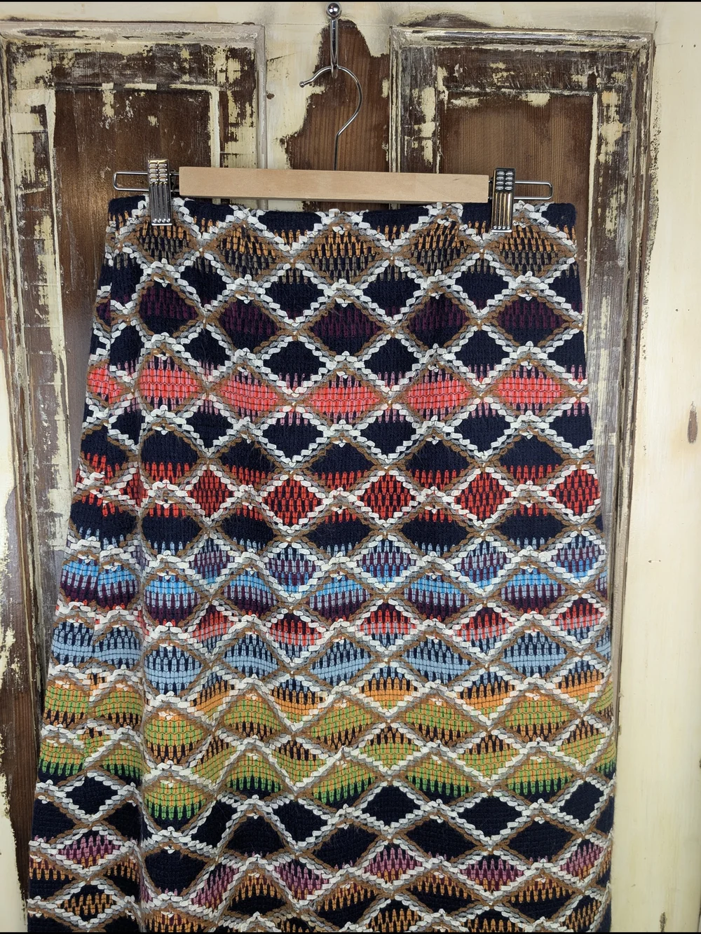 Handmade Multicolor Woven Geometric Boho Maxi Skirt Western Festival Size M - Picture 3 of 9